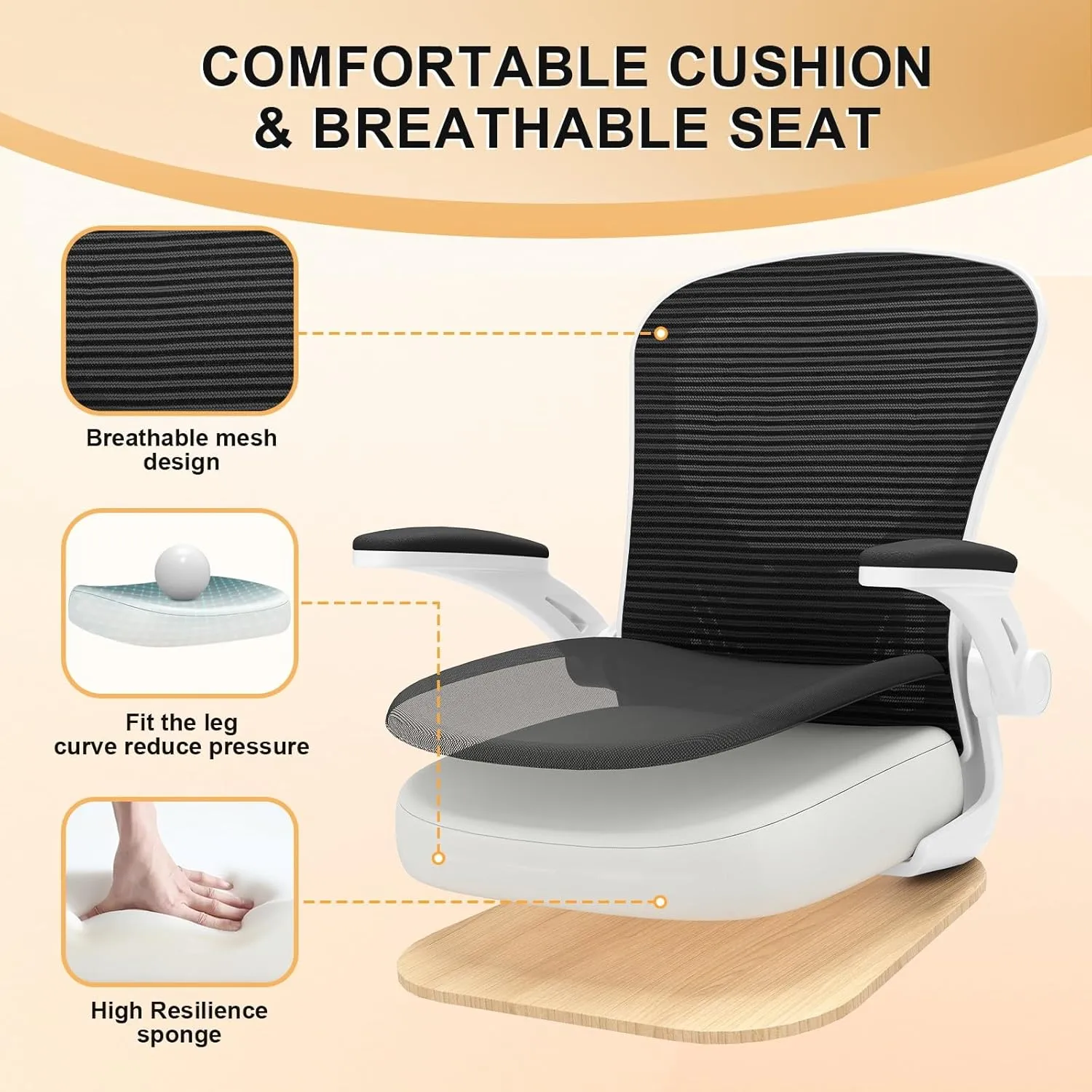 Office Chair, Ergonomic Desk Chairs 330LBS Capacity High Back Mesh Computer Chair with Flip-up Armrests, Comfy Work with Adjustable Lumbar Support, Rolling Swivel Executive Task