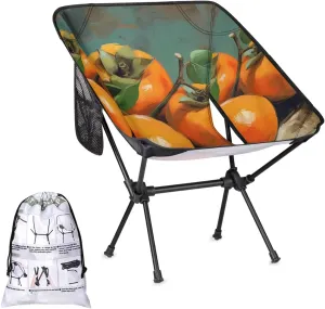 Oil Painting Oranges Camping Chair Portable Folding Aluminum Alloy Chairs Lightweigh with Side Pocket for Beach Trip Picnic Outdoor Sports Camp Chair Back Chair for Camping Beach