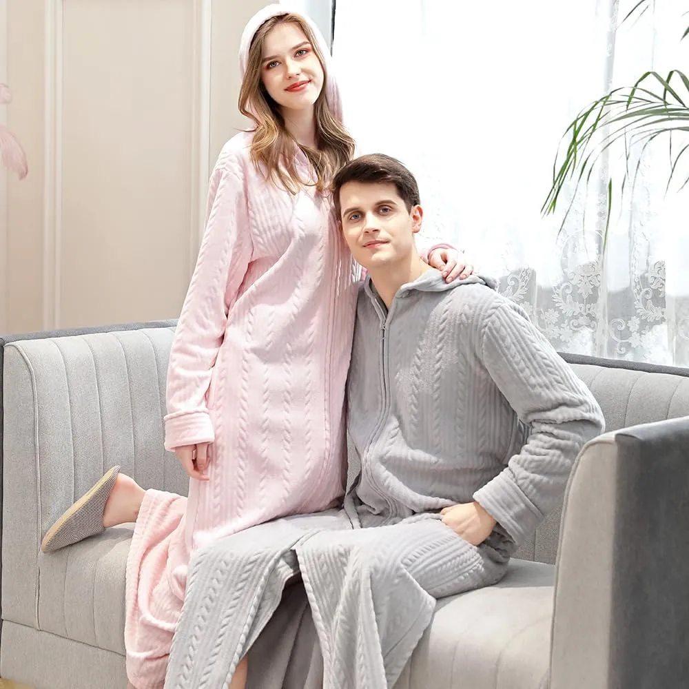 Oksun Womens Fleece Warm Robe: Cozy Flannel Long Zipper Bathrobe - Plush Winter Housecoat Nightgown