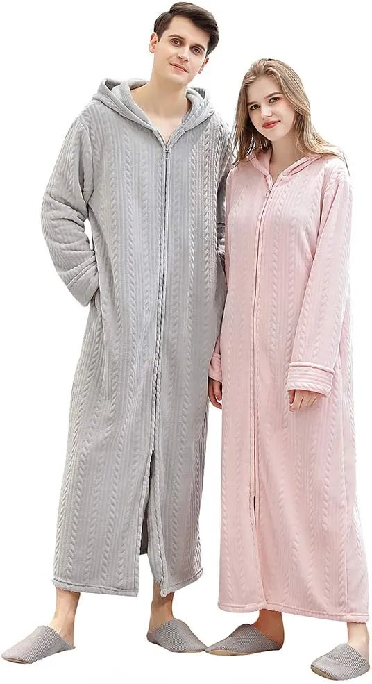 Oksun Womens Fleece Warm Robe: Cozy Flannel Long Zipper Bathrobe - Plush Winter Housecoat Nightgown