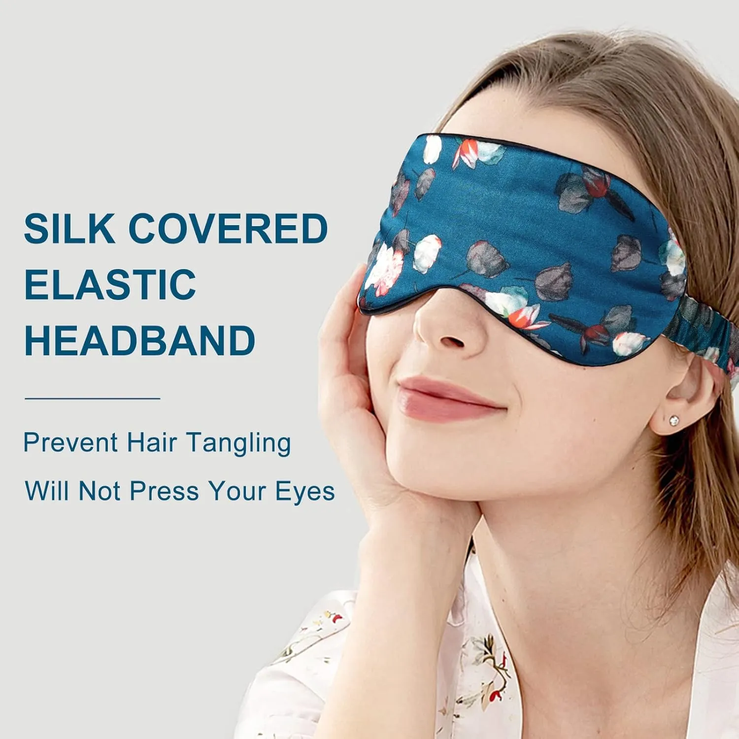 OLESILK 100% Natural Mulberry Silk Sleep Eye Mask Block Out Light, Fashion Printed Eye Mask Blindfold for Women Men Full Night Sleeping, Chic Eye Cover Eyeshade, Pattern 1