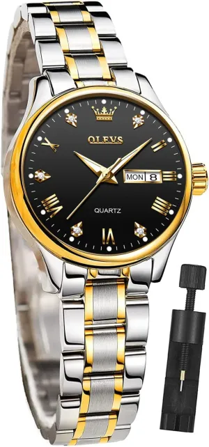 OLEVS Women Watches Business Dress Female Ladies for Small Wrist Watch Gold Silver Tone Stainless Steel Band Analog Quartz Day Date Waterproof Lady Watches