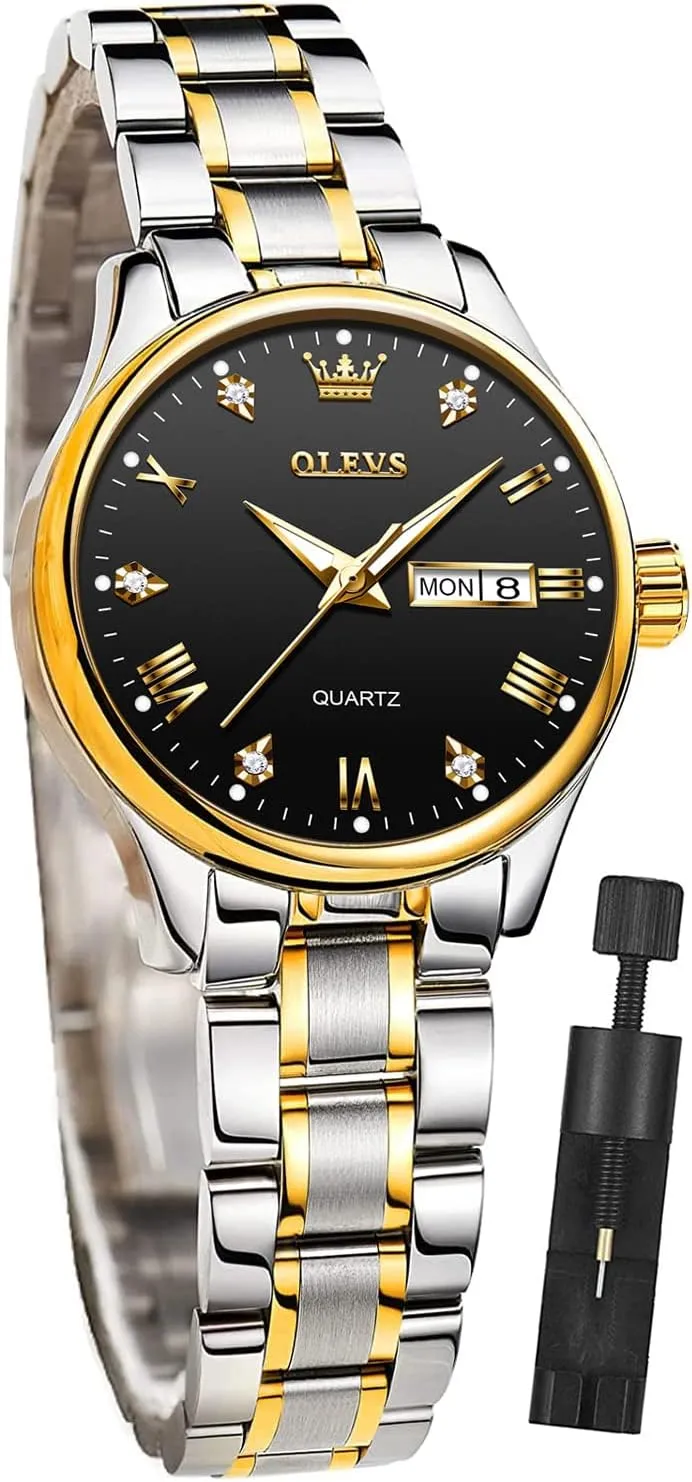 OLEVS Women Watches Business Dress Female Ladies for Small Wrist Watch Gold Silver Tone Stainless Steel Band Analog Quartz Day Date Waterproof Lady Watches