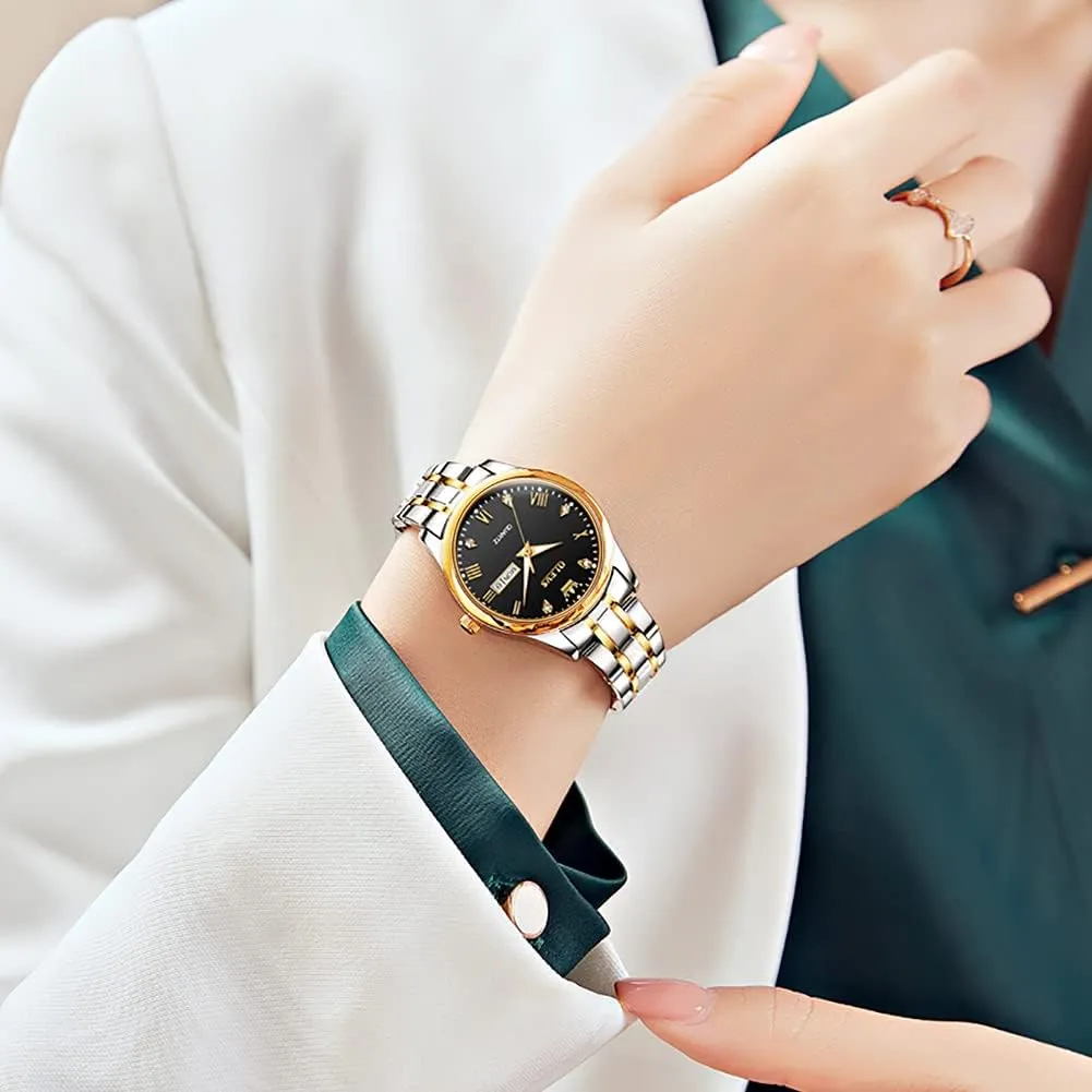 OLEVS Women Watches Business Dress Female Ladies for Small Wrist Watch Gold Silver Tone Stainless Steel Band Analog Quartz Day Date Waterproof Lady Watches