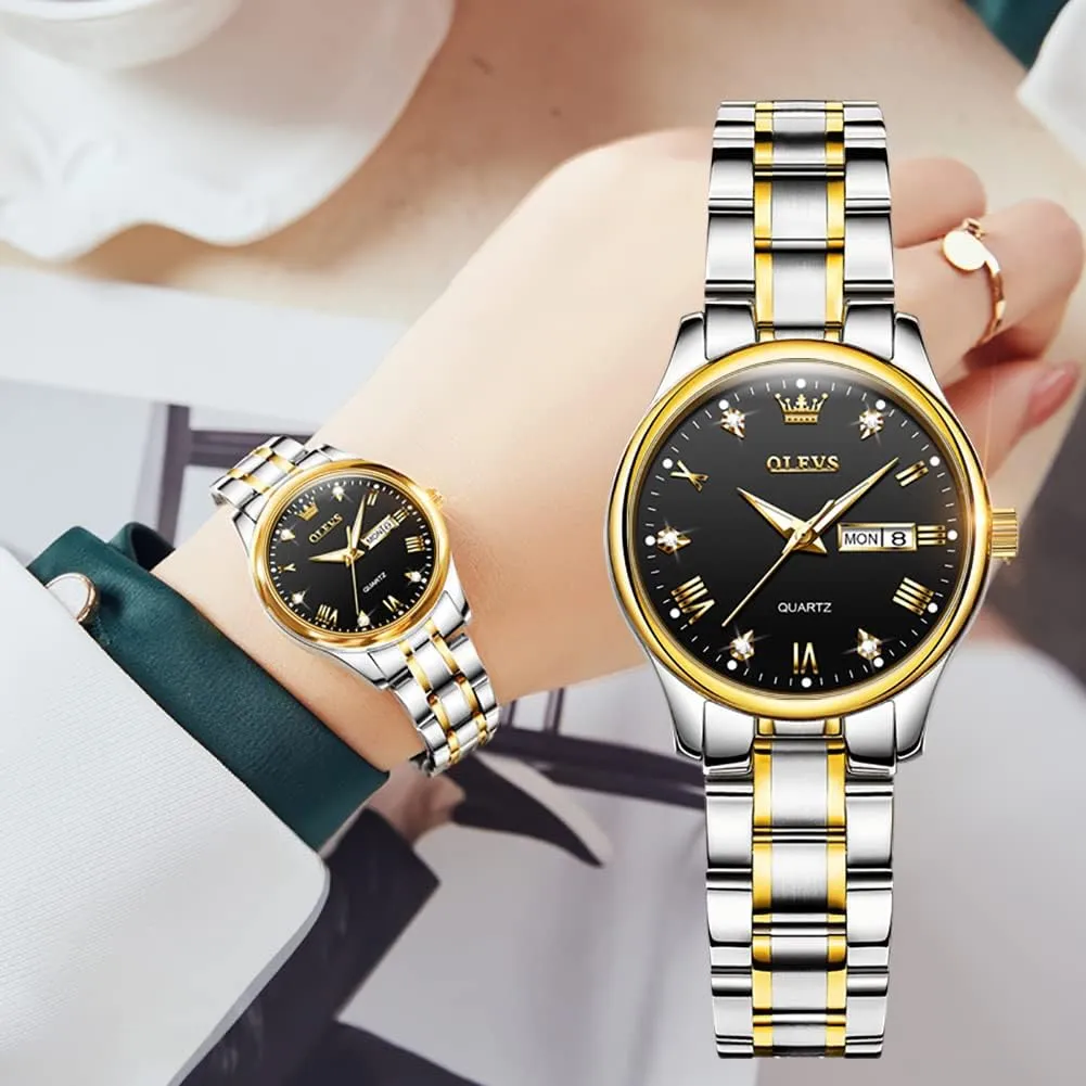 OLEVS Women Watches Business Dress Female Ladies for Small Wrist Watch Gold Silver Tone Stainless Steel Band Analog Quartz Day Date Waterproof Lady Watches