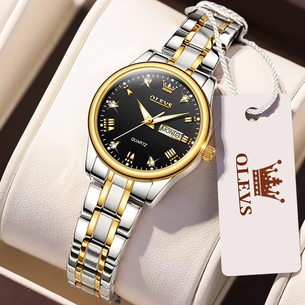 OLEVS Women Watches Business Dress Female Ladies for Small Wrist Watch Gold Silver Tone Stainless Steel Band Analog Quartz Day Date Waterproof Lady Watches