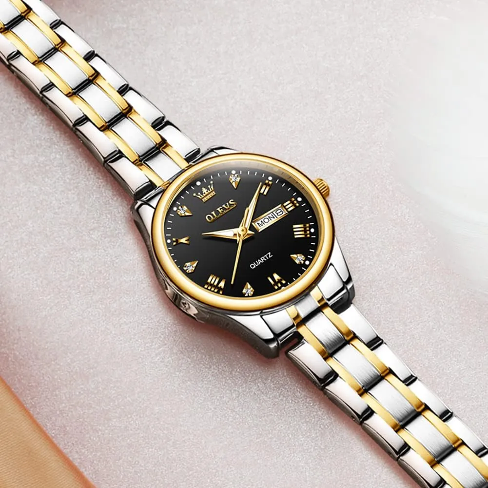 OLEVS Women Watches Business Dress Female Ladies for Small Wrist Watch Gold Silver Tone Stainless Steel Band Analog Quartz Day Date Waterproof Lady Watches