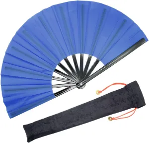 OMyTea Large Kitana Rave Clack Folding Hand Fan for Men/Women - Chinese Japanese Kung Fu Tai Chi Handheld Fan - for EDM, Music Festival, Event, Party, Dance, Performance, Decoration (Blue)