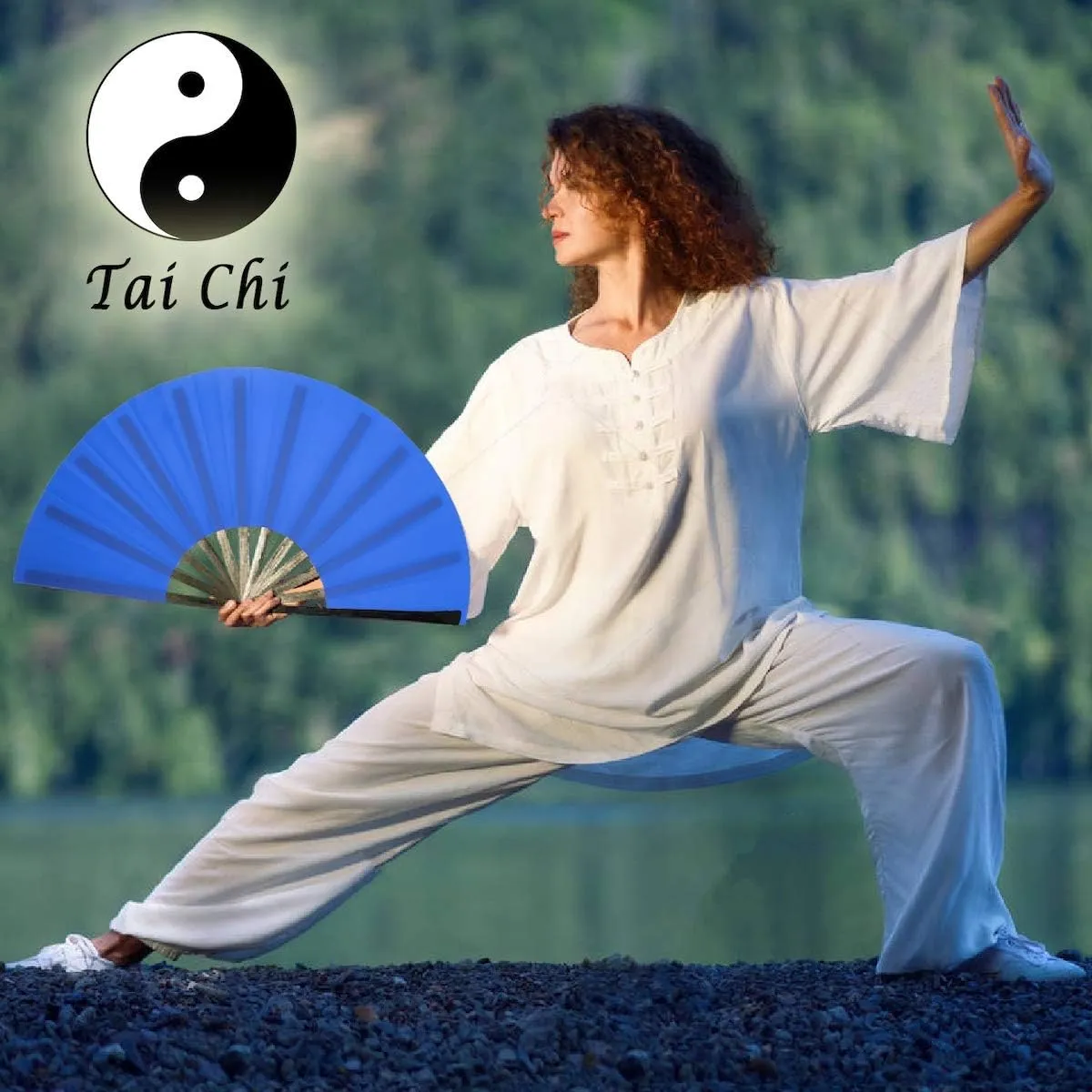 OMyTea Large Kitana Rave Clack Folding Hand Fan for Men/Women - Chinese Japanese Kung Fu Tai Chi Handheld Fan - for EDM, Music Festival, Event, Party, Dance, Performance, Decoration (Blue)