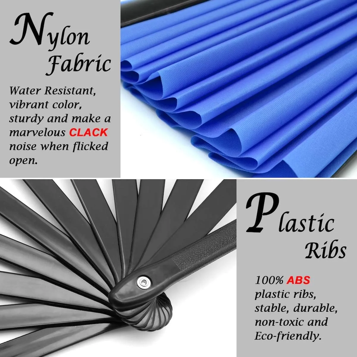 OMyTea Large Kitana Rave Clack Folding Hand Fan for Men/Women - Chinese Japanese Kung Fu Tai Chi Handheld Fan - for EDM, Music Festival, Event, Party, Dance, Performance, Decoration (Blue)
