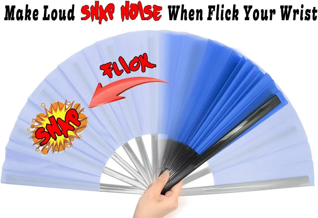 OMyTea Large Kitana Rave Clack Folding Hand Fan for Men/Women - Chinese Japanese Kung Fu Tai Chi Handheld Fan - for EDM, Music Festival, Event, Party, Dance, Performance, Decoration (Blue)