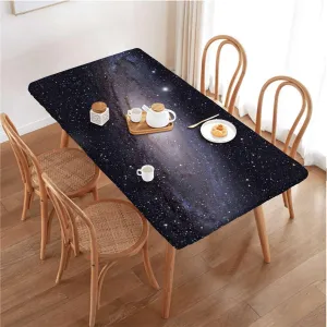 OOzie Black Beige Tablecloth Fitted Rectangle Spiral Universe in a Field of Stars Theme for Outdoor Indoor Picnic Party Rectangle Table Cloth Galaxy Fits up 5 Foot Tables