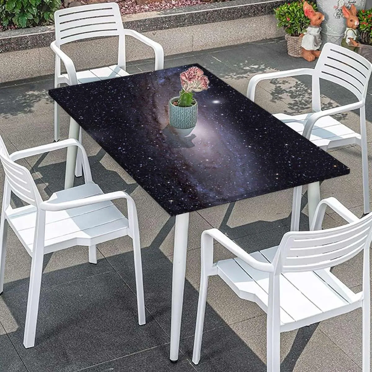 OOzie Black Beige Tablecloth Fitted Rectangle Spiral Universe in a Field of Stars Theme for Outdoor Indoor Picnic Party Rectangle Table Cloth Galaxy Fits up 5 Foot Tables