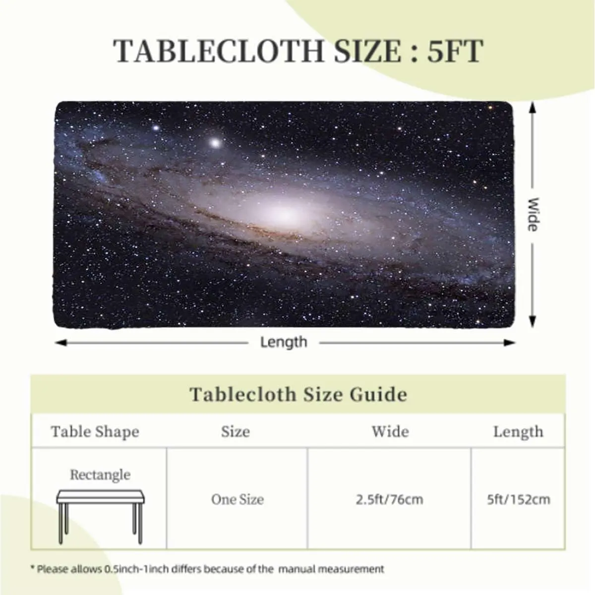 OOzie Black Beige Tablecloth Fitted Rectangle Spiral Universe in a Field of Stars Theme for Outdoor Indoor Picnic Party Rectangle Table Cloth Galaxy Fits up 5 Foot Tables