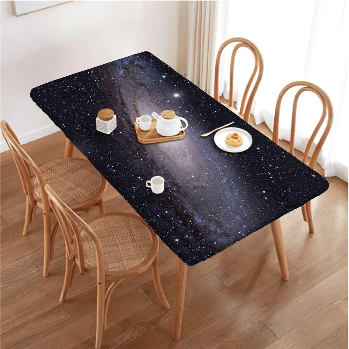 OOzie Black Beige Tablecloth Fitted Rectangle Spiral Universe in a Field of Stars Theme for Outdoor Indoor Picnic Party Rectangle Table Cloth Galaxy Fits up 5 Foot Tables