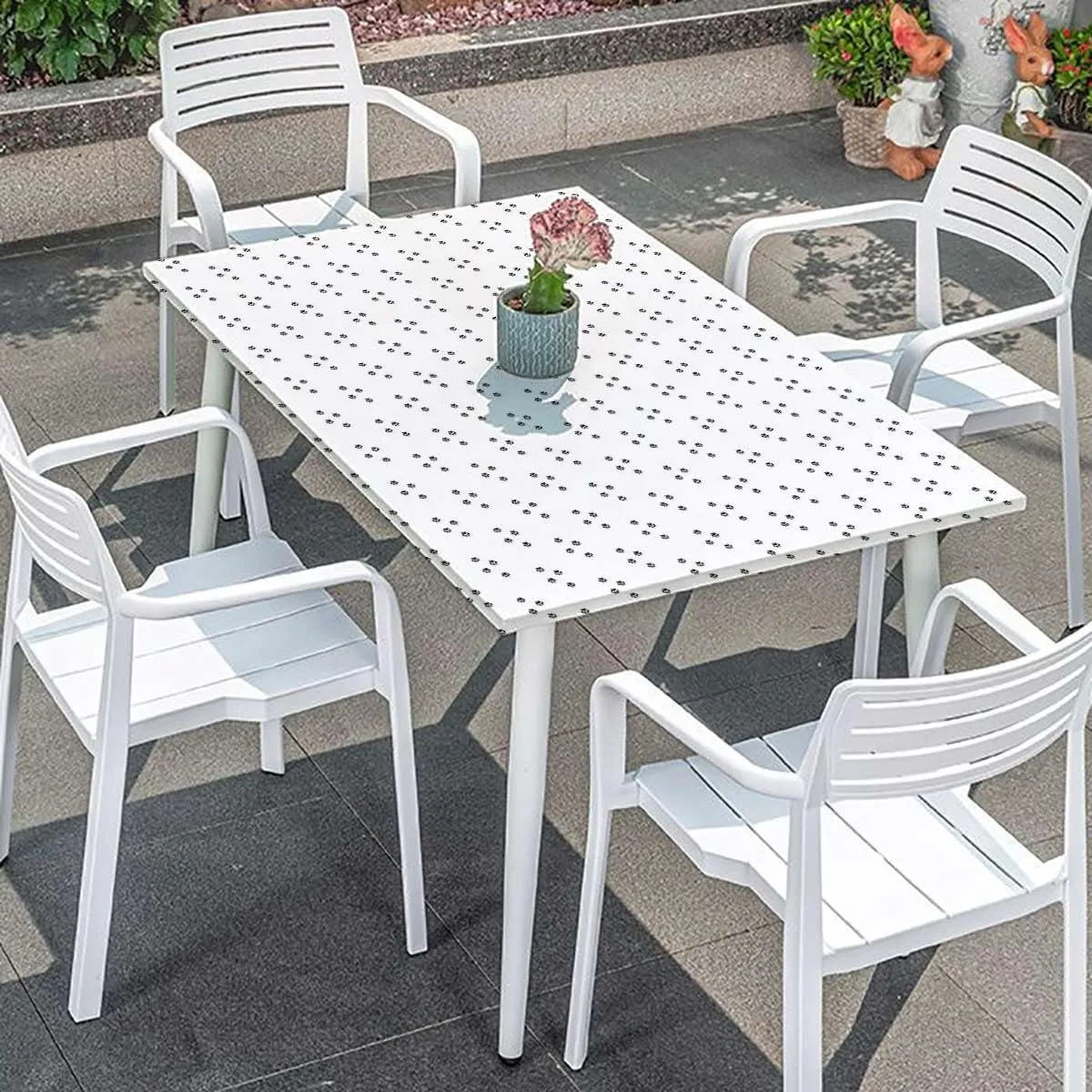OOzie Black Grey White Rectangular Table Covers, Animal Foot Prints Traces Elastic Tablecloth for Rectangle Table for Outdoor Picnics Dining Holiday Animal Fits up 5 Foot Tables
