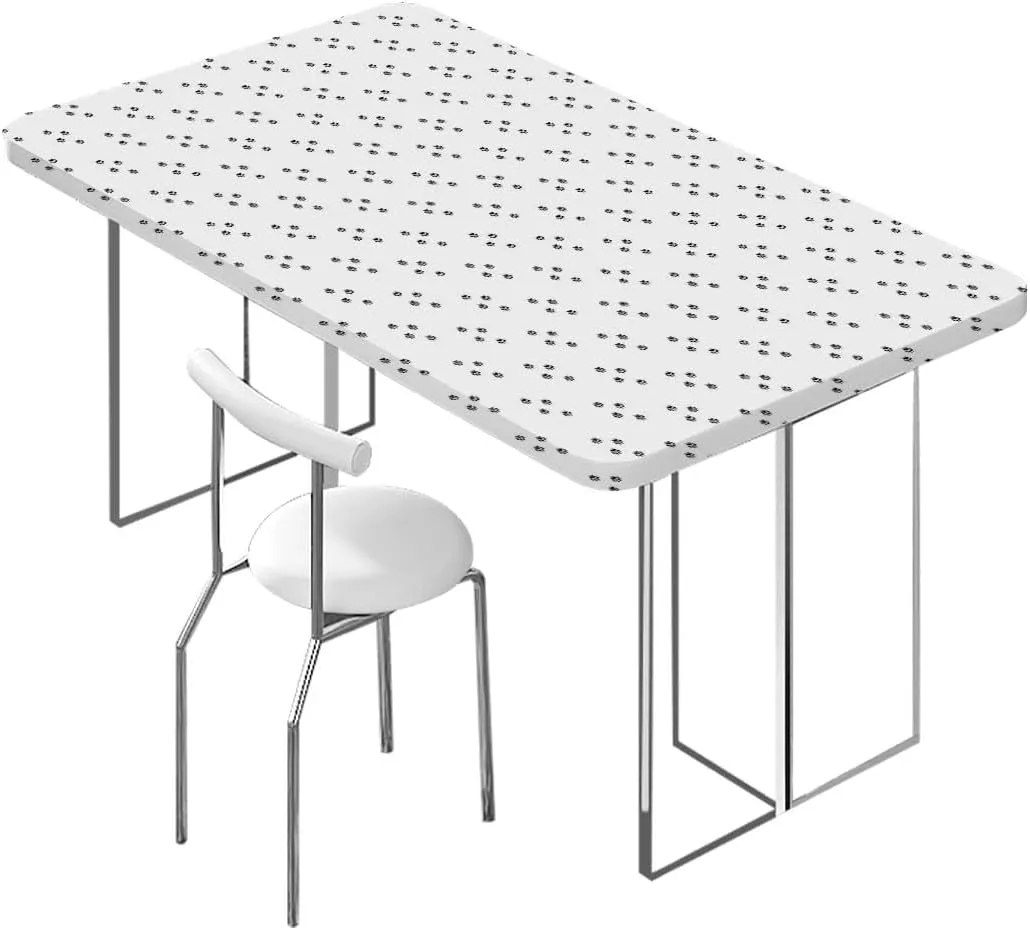 OOzie Black Grey White Rectangular Table Covers, Animal Foot Prints Traces Elastic Tablecloth for Rectangle Table for Outdoor Picnics Dining Holiday Animal Fits up 5 Foot Tables