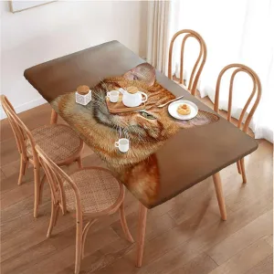 OOzie Caramel White Tablecloth for Folding Table Feline Child Artwork Print Waterproof Spill-Easy to Wipe, Great for Picnic Party Outdoor Patio Animal Fits up 5 Foot Tables