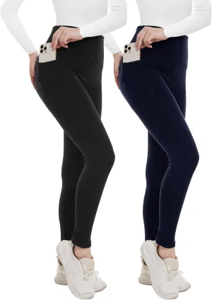 Opuntia 2 Pack Fleece Lined High Waisted Leggings for Women - Warm Winter Pants Tummy Control Yoga Hiking Running Tights