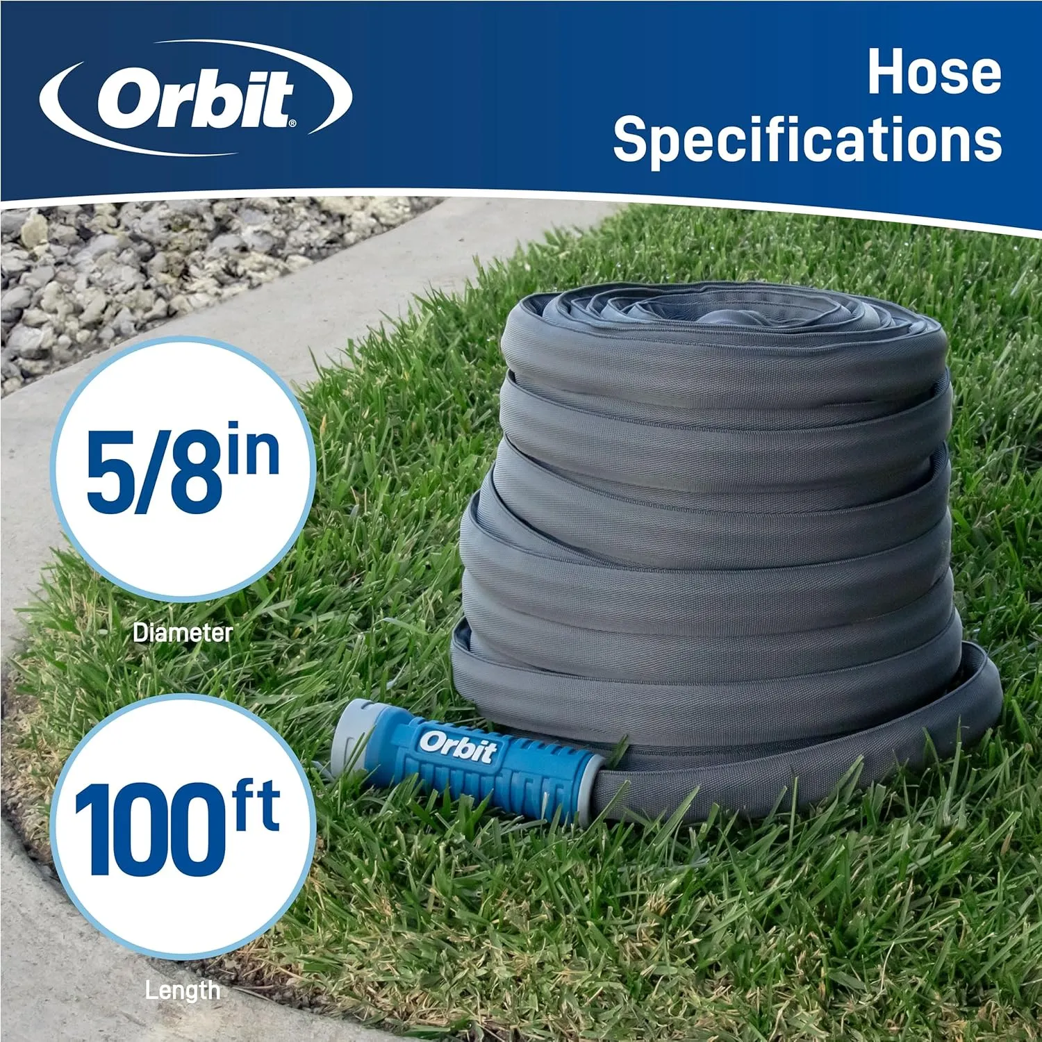 Orbit 33180 ExoJacket Heavy Duty Fabric Garden Hose, 100-Foot x 5/8-Inch