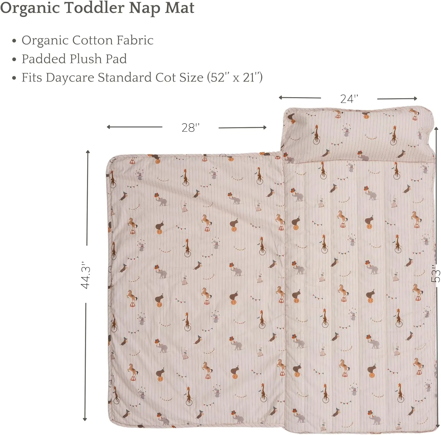 Organic Toddler Nap Mat - 100% Cotton Fabric Sleeping Mat - Sleeping Bag for Kids - Removable Pillow and Blanket – 1.5” Thick Pad - Ideal for Home, Daycare, Preschool & Sleepovers.