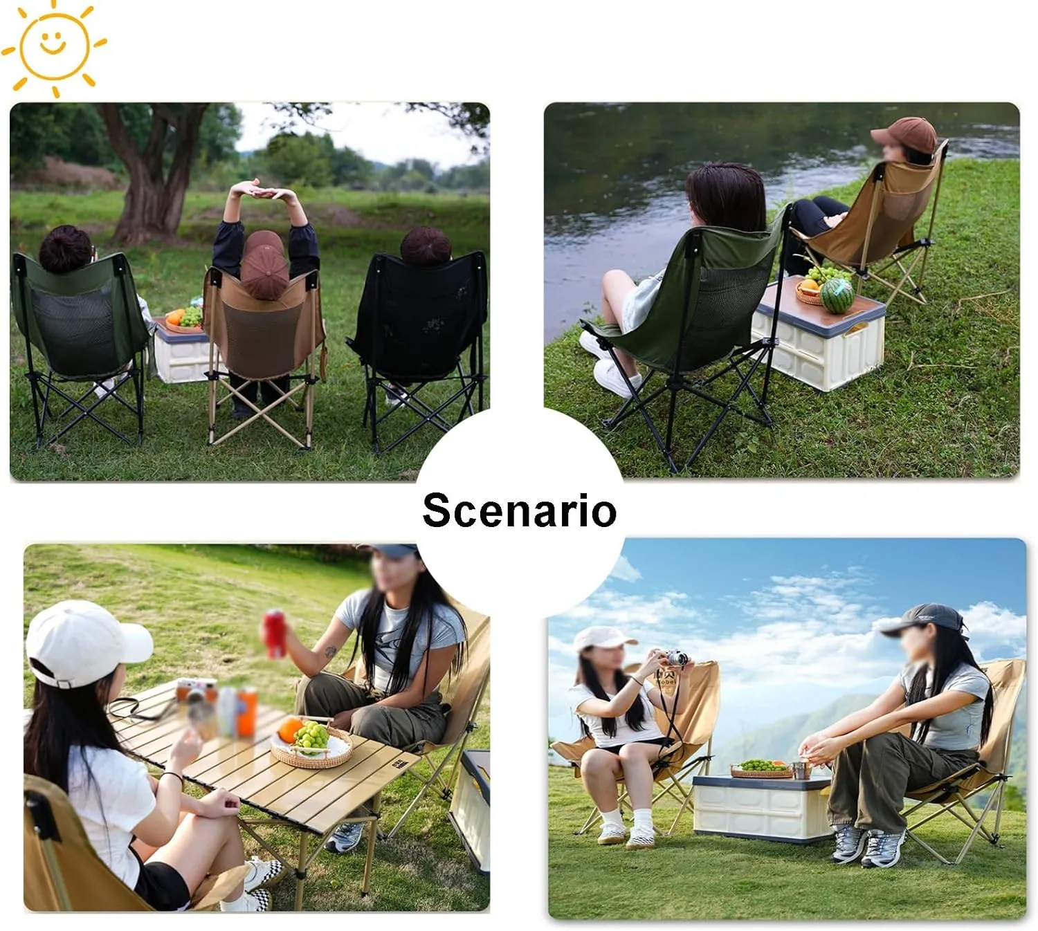 Outdoor Beach Folding Chair, Portable Breathable Mesh High-Back Camping Chair, Three-Speed Adjustable, with Storage Bag, Suitable for Camping, Picnics, Fishing(Green,Medium)