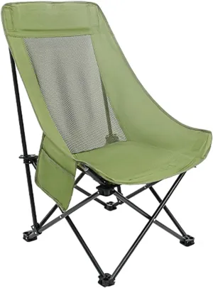 Outdoor Beach Folding Chair, Portable Breathable Mesh High-Back Camping Chair, Three-Speed Adjustable, with Storage Bag, Suitable for Camping, Picnics, Fishing(Green,Medium)