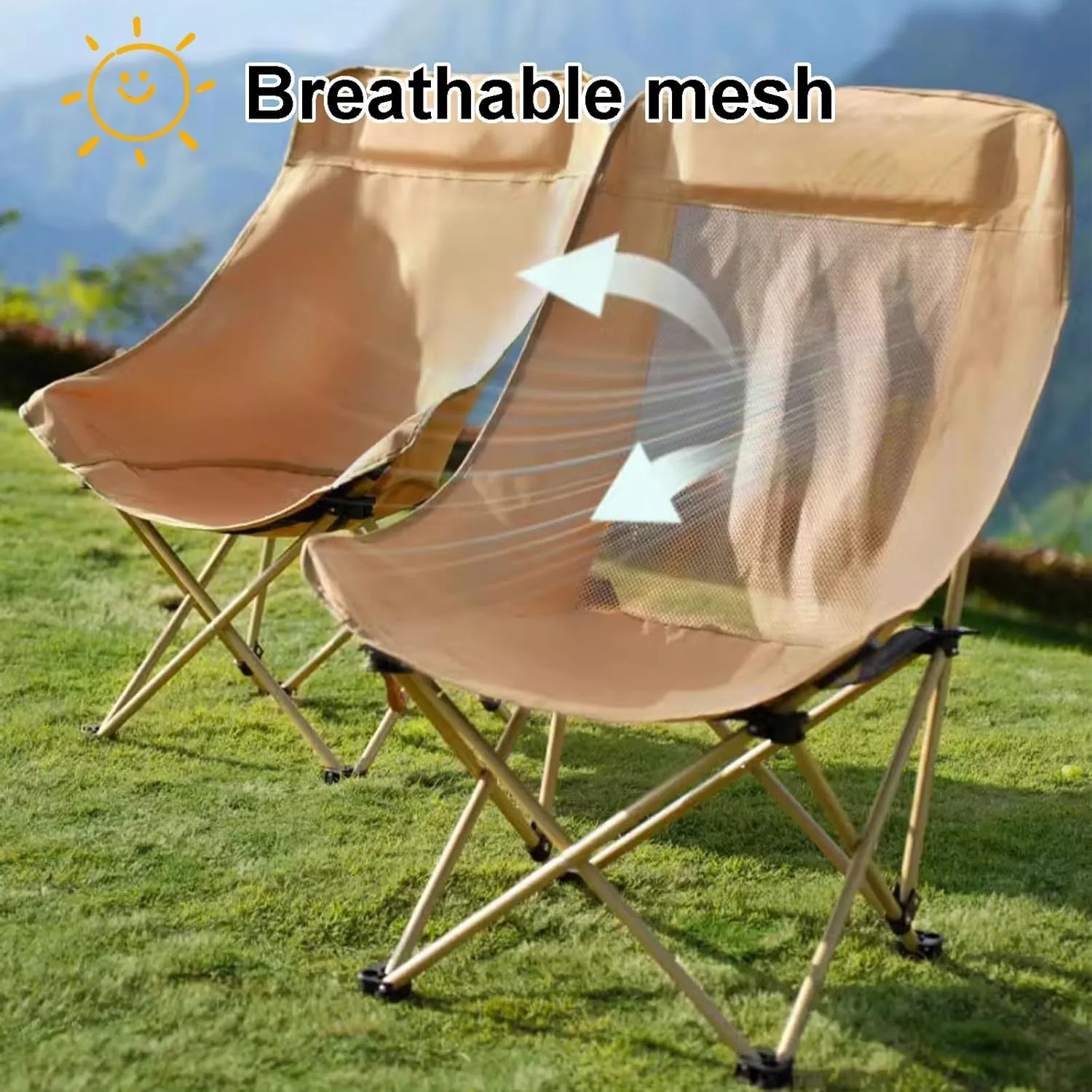 Outdoor Beach Folding Chair, Portable Breathable Mesh High-Back Camping Chair, Three-Speed Adjustable, with Storage Bag, Suitable for Camping, Picnics, Fishing(Green,Medium)