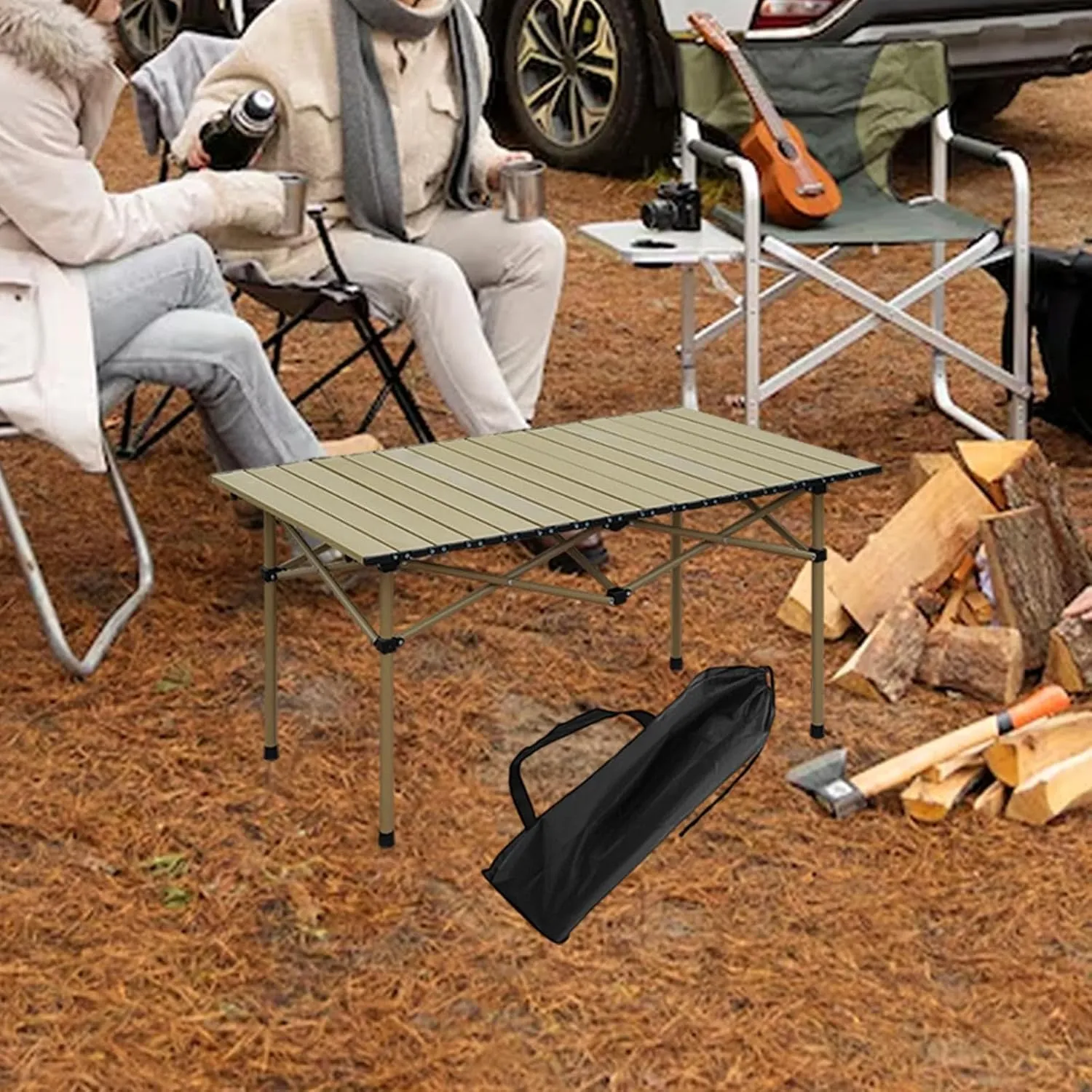 Outdoor Camping Table 2 to4 Persons Compact Stable Foldable Side Table Easy to Set up for Beach Trips Bbqs Tailgating, Beige