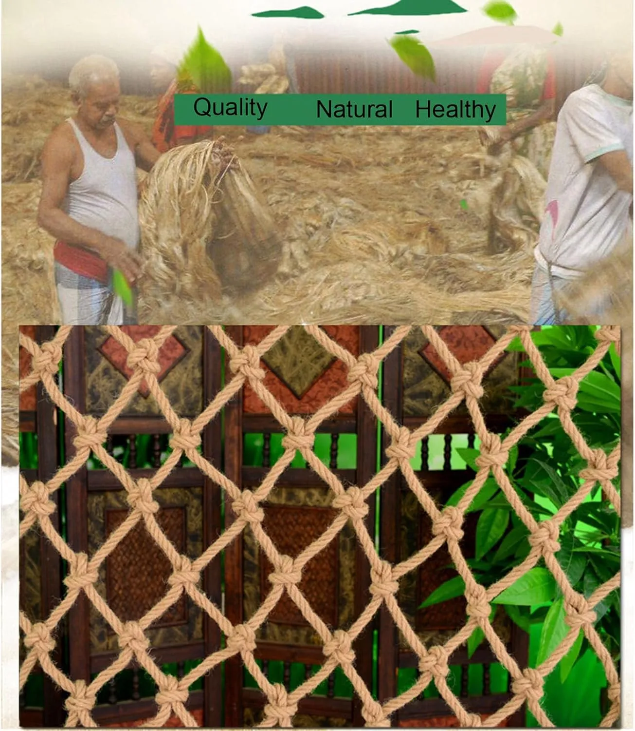 Outdoor Climbing net 4mm/8cm, Hemp Rope net Safety Plant Support net Children's Stairs Balcony Safety net Railing Garden Playground Suitable for Tree House,1MX4M(3.3X13.2FT)