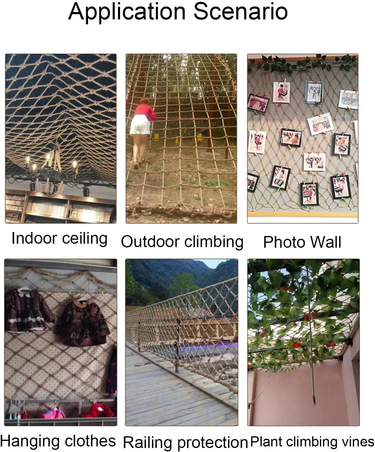 Outdoor Climbing net 4mm/8cm, Hemp Rope net Safety Plant Support net Children's Stairs Balcony Safety net Railing Garden Playground Suitable for Tree House,1MX4M(3.3X13.2FT)