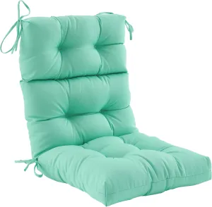 Outdoor High Back Chair Cushion,Water Resistant Tufted Adirondack Rocking Chair Cushion with Ties,Replacement Seat Cushion for Patio Furniture,Aqua Blue