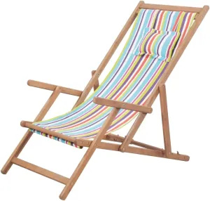 Outdoor Seating Folding Beach Chair Fabric and Wooden Frame Multicolor