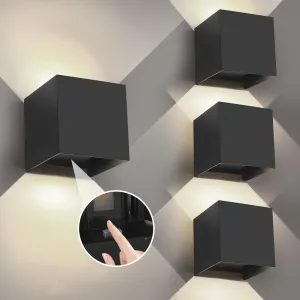 Outdoor Wall Sconce Lighting & Indoor Wall Sconce,Black Square Up and Down Lights Outdoor Wall Light,3-Color-Temperature Dimming and Adjustable Beam,4 Pack 15W 4.33Inch Porch Lights Outside Sconces
