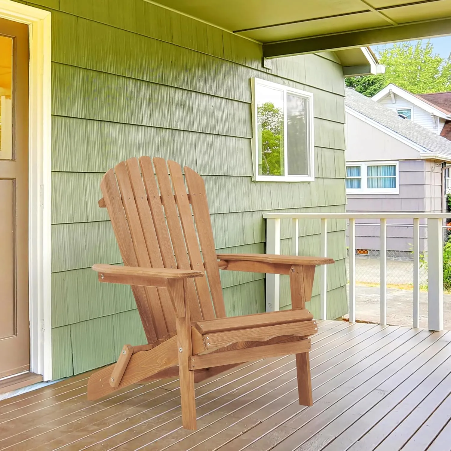 Outdoor Wooden Folding Adirondack Chair with Pre-Assembled BackRest, Accent Furniture for Patio Backyard Garden Porch Deck Pool Firepit