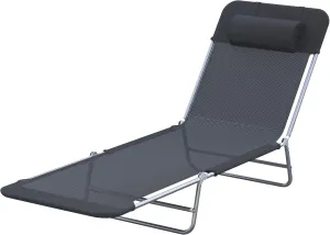 Outsunny Folding Chaise Lounge Pool Chairs, Outdoor Sun Tanning Chairs with Pillow, Reclining Back, Steel Frame & Breathable Mesh for Beach, Yard, Patio, Black