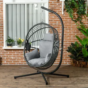 Outsunny Hanging Swing Chair w/ Thick Cushion, Patio Hanging Chair, Grey