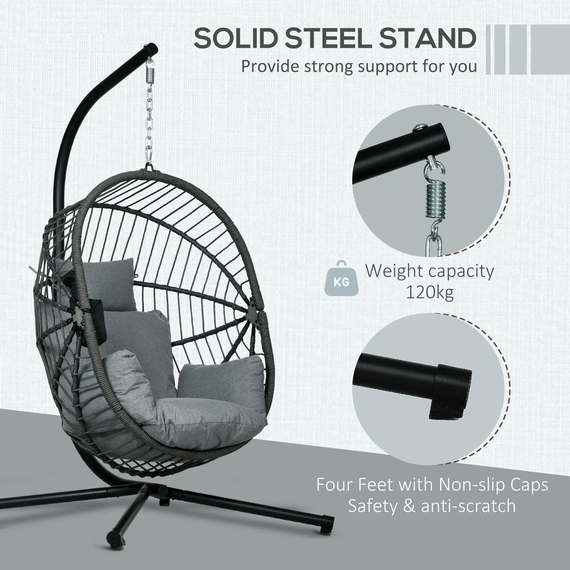 Outsunny Hanging Swing Chair w/ Thick Cushion, Patio Hanging Chair, Grey