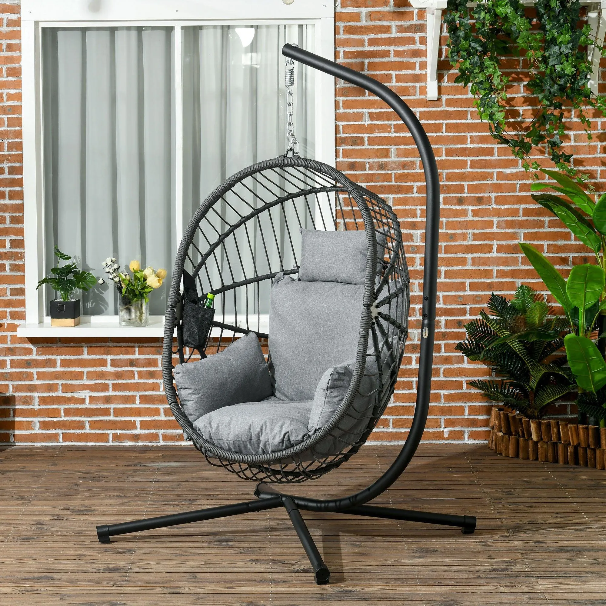 Outsunny Hanging Swing Chair w/ Thick Cushion, Patio Hanging Chair, Grey