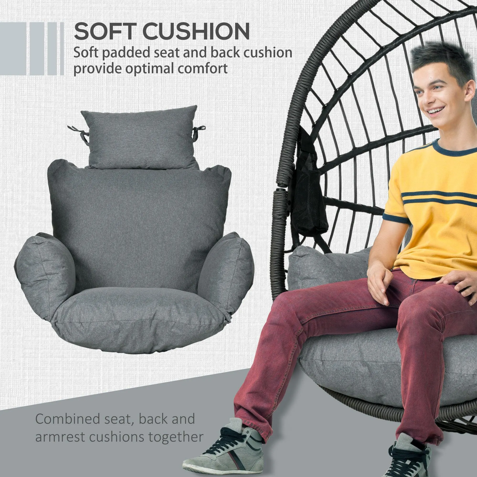 Outsunny Hanging Swing Chair w/ Thick Cushion, Patio Hanging Chair, Grey
