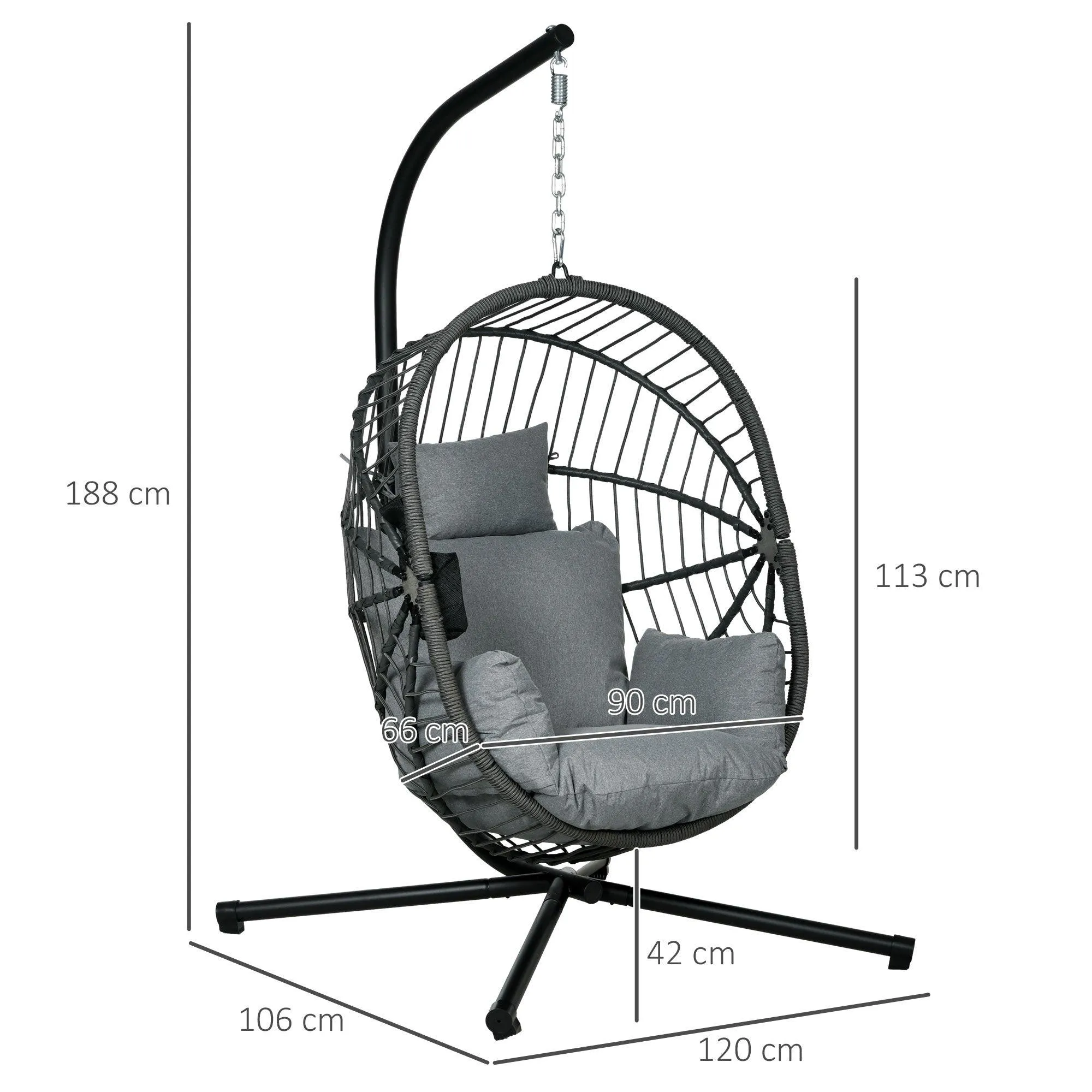 Outsunny Hanging Swing Chair w/ Thick Cushion, Patio Hanging Chair, Grey