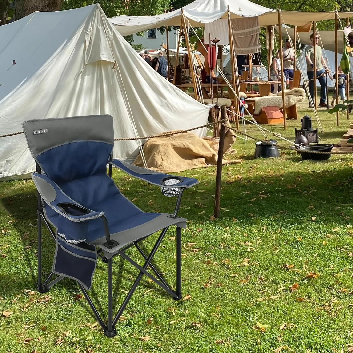 Oversized Portable Camping Chairs, Collapsible Outdoor Chairs with Pocket and Cup Holders, Carry Bag for Camping,Tailgates,Beach,and Sports