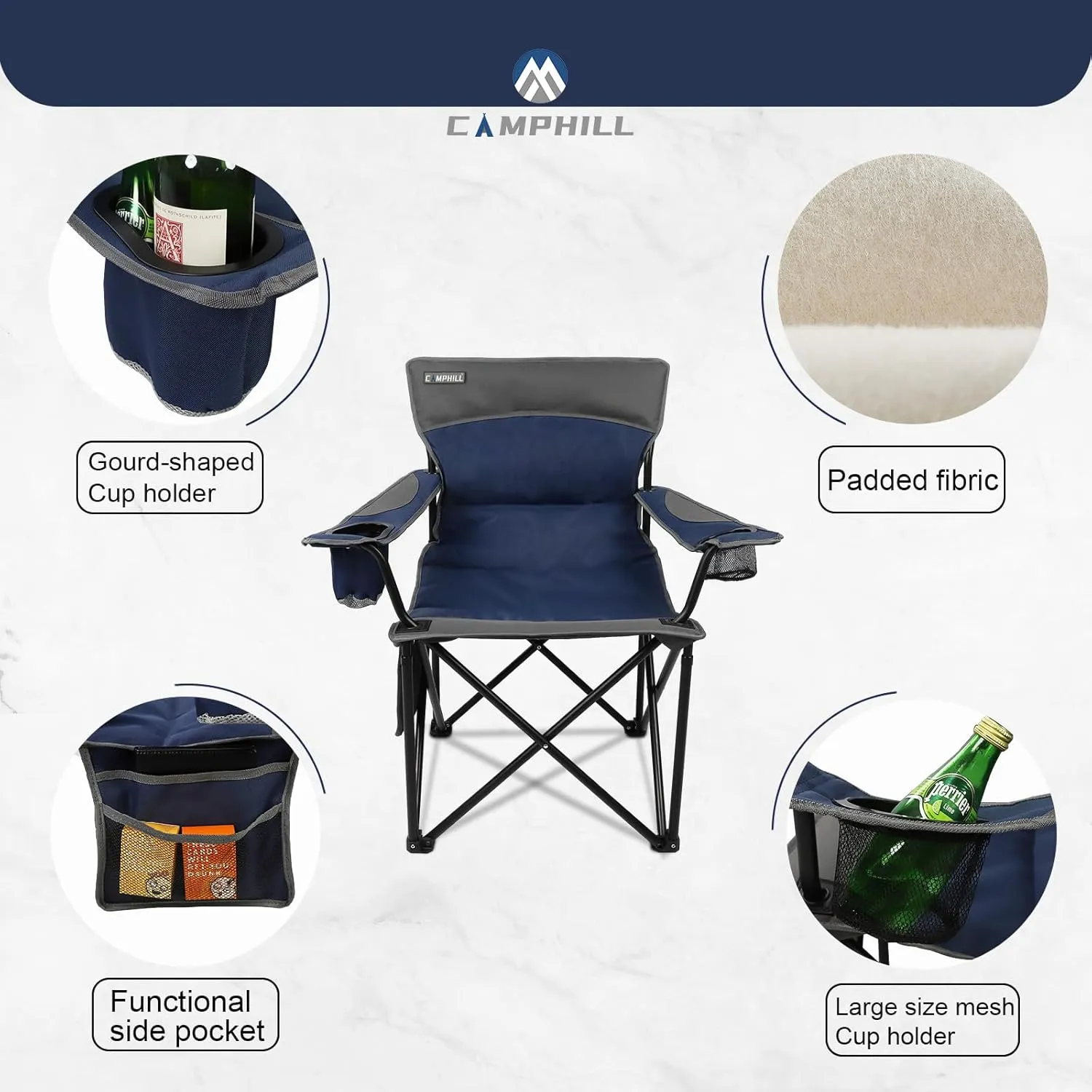 Oversized Portable Camping Chairs, Collapsible Outdoor Chairs with Pocket and Cup Holders, Carry Bag for Camping,Tailgates,Beach,and Sports