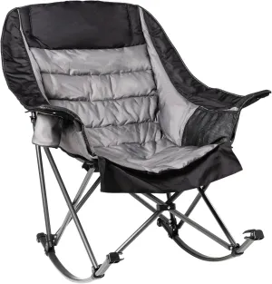Oversized Rocking Camping Chair for Adults - 400lbs Capacity Padded Camp Chair with Cup Holder, Portable Foldable Outdoor Rocker Chair for Camping, Backyard, Patio (Black & Gray)