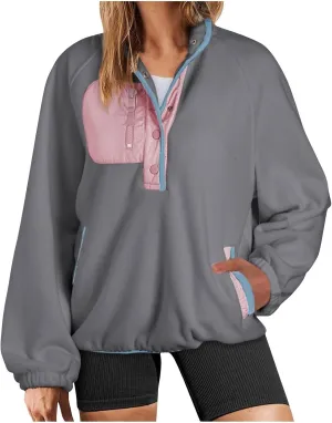 Oversized Sweatshirts For Women Trendy 2024 Fleece Lined Button Down Pullovers Casual Loose Warm Fall Winter Clothes