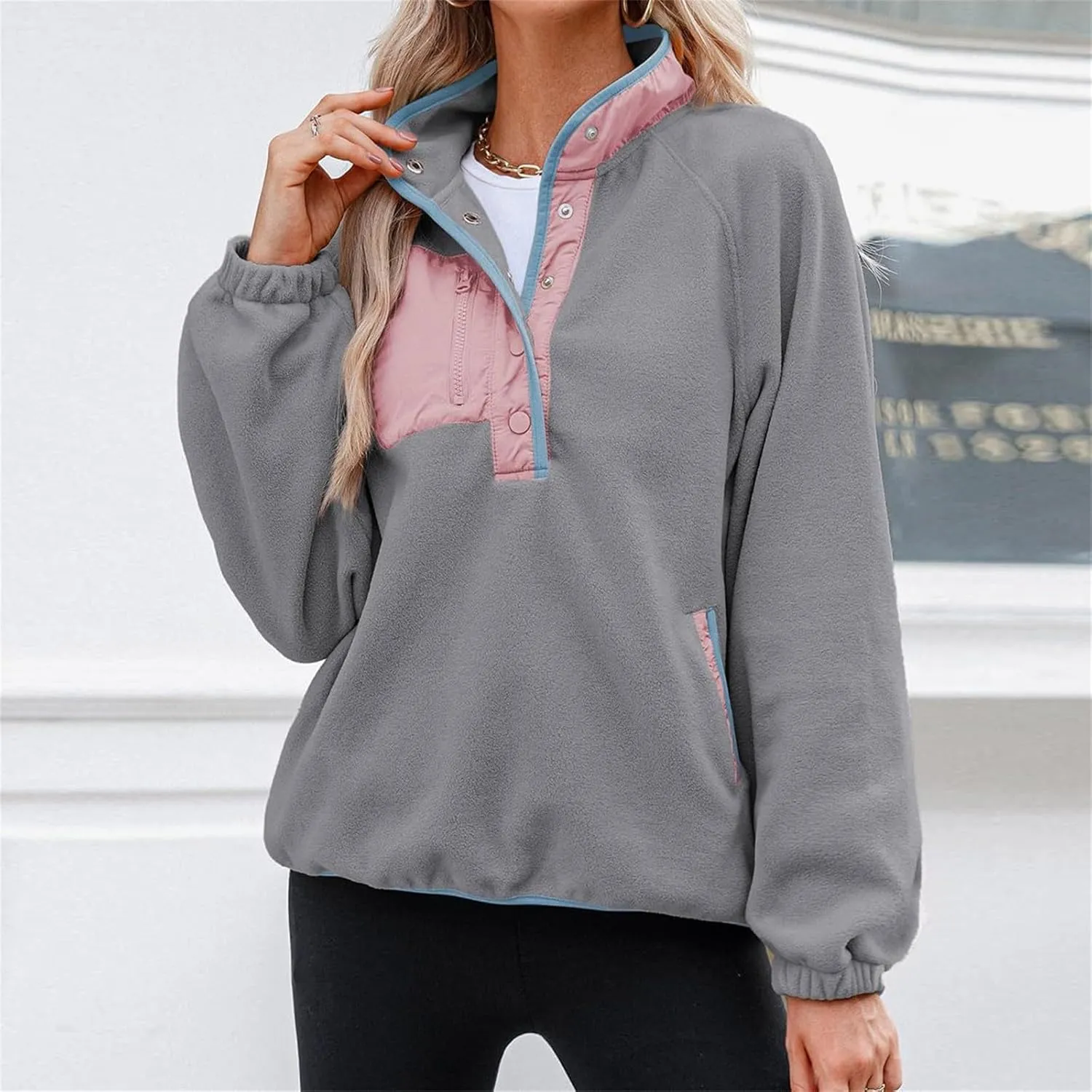 Oversized Sweatshirts For Women Trendy 2024 Fleece Lined Button Down Pullovers Casual Loose Warm Fall Winter Clothes
