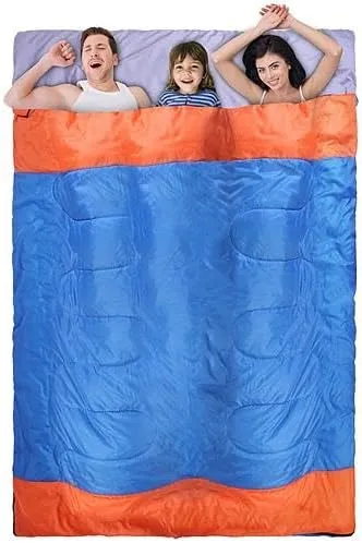 [Pack of 2] 3 People Sleeping Bag for Adult Kids Lightweight Water Resistant Camping Cotton Liner Cold Warm Weather Indoor Outdoor Use 3 Season with Sack for Spri