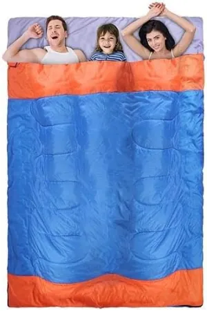 [Pack of 2] 3 People Sleeping Bag for Adult Kids Lightweight Water Resistant Camping Cotton Liner Cold Warm Weather Indoor Outdoor Use 3 Season with Sack for Spri