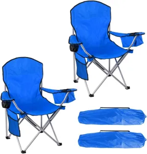 Pack of 2 Portable Lawn Chairs, with Built-in Can Cooler, Storage Pocket, Carry Bag, and Cup Holder, Includes Carry Bag – Blue [2-Pack]