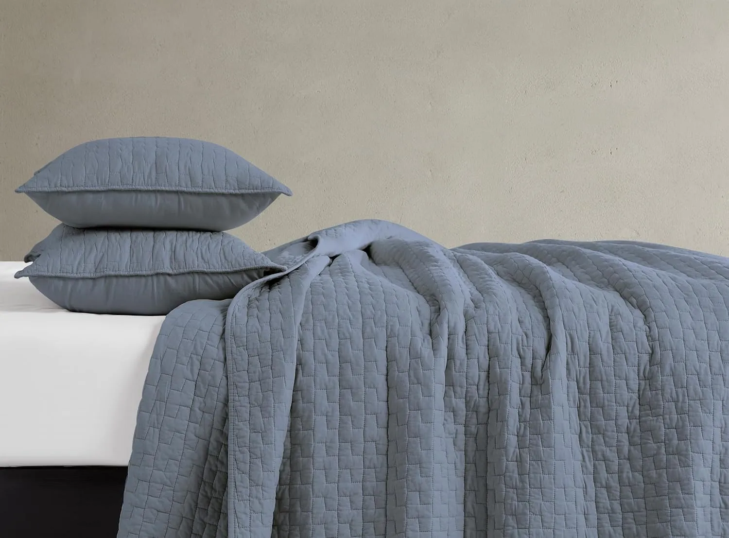 palassio Blue Grey 100% Cotton Quilt California Cal King Size Bedding Sets with 2 Pillow Shams, Oversized Lightweight Bedspread Shabby Chic Coverlet, Soft Bed Cover for All Season, 3 Pieces